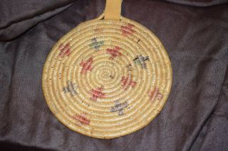Small Alaskan Yupik Indian Seagrass Coil Basket Plaque Crosses Native American 3