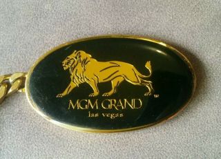 Vintage Key Chain Casino Mgm Grand Lion Gold Tone Black Enamel Las Vegas Nv