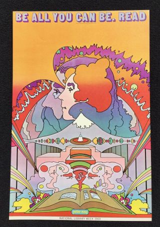 Vintage Peter Max Psychedelic Pop Art Poster - Read - National Library Week