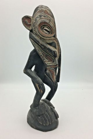 Vintage Carved Wooden African Man Demon Statue Hand Painted W Shell Eyes 13.  5 "