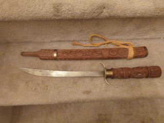 Vintage Asian Vietnam Sword Hand Carved Sheath & Handle 21 " Sword 27 " Total