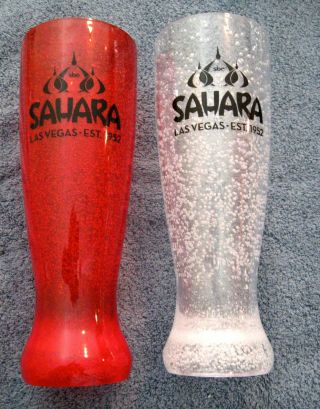 Rare Sahara Hotel & Casino Las Vegas (closed) - 1 Red/1 White Plastic Beer Glass