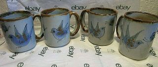 El Palomar Ken Edwards Mexican Pottery Blue Bird Mug Set Of 4