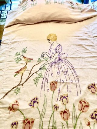 Vintage Southern Belle Embroidered Twin Bedspread Coverlet 68 X 90 Coverlet