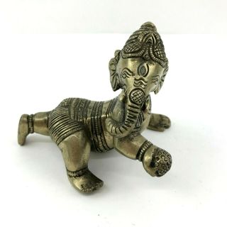 Vintage Solid Brass Statue Bal Ganesha Ganesh Hindu Elephant God Success Wisdom