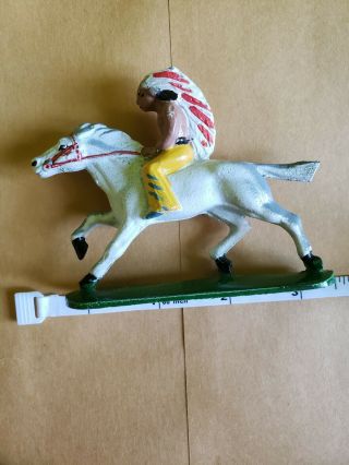 Vintage Indian Riding On A Horse Metal Toy Figure