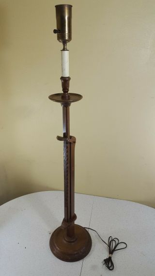 Vintage Wood Floor Lamp W Adjustable Height