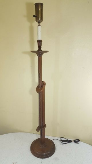 Vintage Wood Floor Lamp w Adjustable Height 3