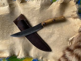 Handmade Stag Handled Mountain Mans Hunting Knife With Sheath
