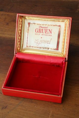 Vintage 1950 ' s Gruen Precision watch box display self winding red case ONLY 2