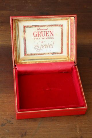 Vintage 1950 ' s Gruen Precision watch box display self winding red case ONLY 3