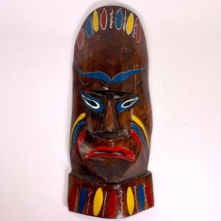 Vintage Tiki Totum Wall Mask Hand Carved 21 " Long - Red/blue/yellow/white