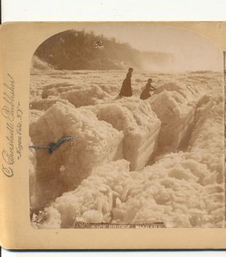 Ladies On Ice Bridge Niagara Falls Ny Underwood Stereoview C1900