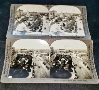 2 Views Of Alamo Plaze,  San Antonio Keystone Stereoview Cards - Images