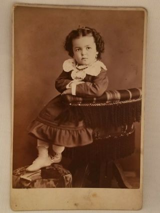 Cabinet Card Young Girl With Crossed Arms,  Pierced Ears Austin,  Tx