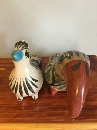 Set Of Tonala Mexican Pottery Vintage Hand Painted Birds