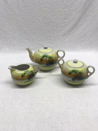 Vintage Japanese Porcelain Takito 3 Piece Tea Set Teapot Sugar Creamer