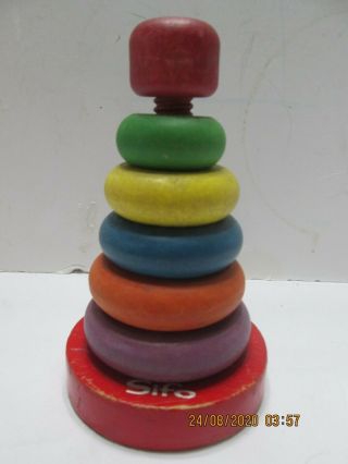 Vintage Sifo Wood Baby Stacking Toy Primary Colors