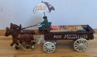 Hubley Kenton Vintage Cast Iron Horse Drawn Fresh Vegetables Fruit Grocery Cart