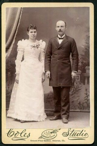 Antique Cabinet Card Photo Victorian Wedding Lady & Gent Id 