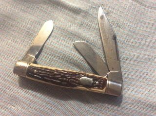 Old Vintage Maher Grosh Bone Stag Sowbelly Stockman Pocket Knife Knives