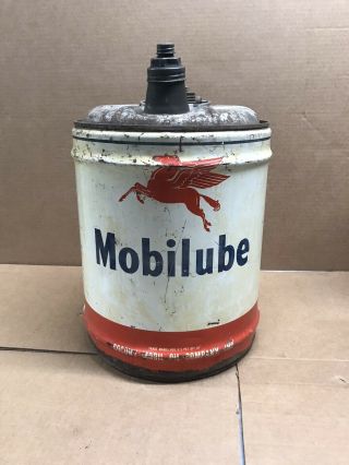 Vintage Mobilube Mobile Oil Can 5 Gallon Pegasus Flying Horse Advertising Socony