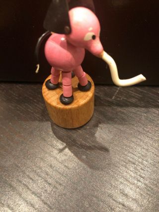 Fomlet Vintage Collapsible Wooden Pink Elephant Push Button Toy Made In Italy