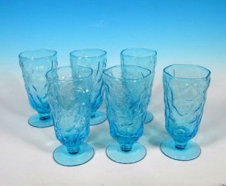 Morgantown Glass Set (6) Vintage Crinkle No 1962 Gloria Blue Ftd Juice Tumblers