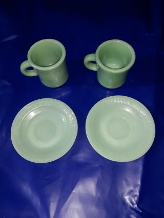 2 Vintage Fire King Jadeite Green C Handle Coffee Mugs/2 Pie Plates Restaurant