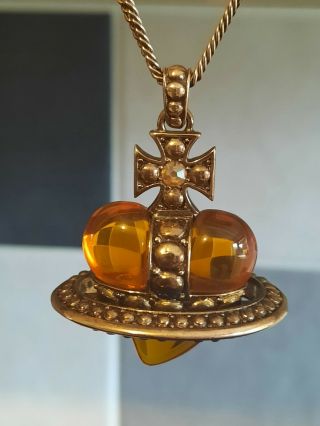 Vivienne Westwood Sacred Heart 3d Orb Necklace Amber Coloured Vintage