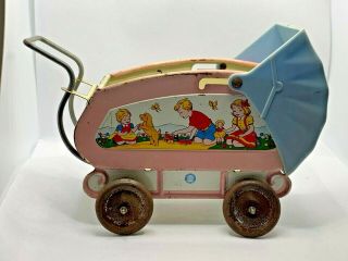 Vintage Ohio Art Tin Litho Baby Buggy Stroller