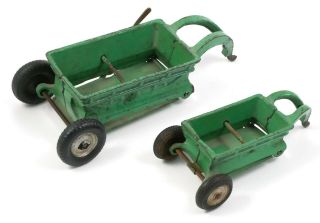 2 Vintage Arcade Cast Iron Toy Sand Gravel Dump Carts Construction Toys Green