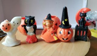 7 Vintage Gurley Halloween Candles - Owl Cat Ghost Jack O Lanterns Witch