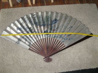 Very Large Vintage Chinese Handpainted Fan Purchased in China 1980 ' s,  / - 5 ' wide 2