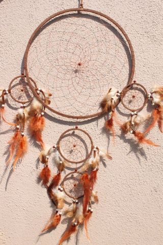 Large Brown Dream Catcher Handmade W/ Feather Home Car Wall Decor (qty 2)
