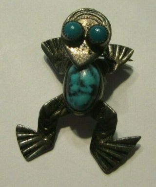 Vintage Sterling Silver Turquoise Frog Toad Pin Brooch