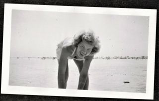 Antique Photograph Sexy Young Woman In Bathing Suit Bending Over In Water
