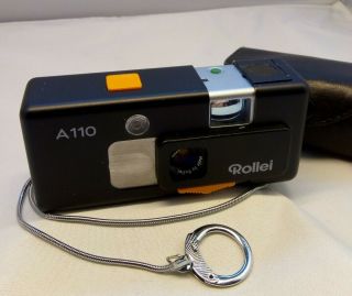 Vintage Rollei A110 Film Camera W/leather Case & Chain.