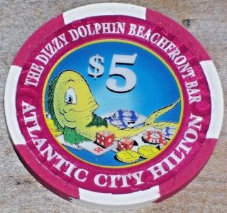 $5 Atlantic City Hilton Casino Dizzy Dolphin Gaming Chip (4)