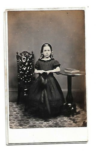 Cdv Photograph Of A Young Victorian Girl Wearing A Dress.  J Charles