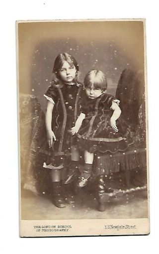 Cdv Photograph Of Two Little Victorian Girls By London School Photography