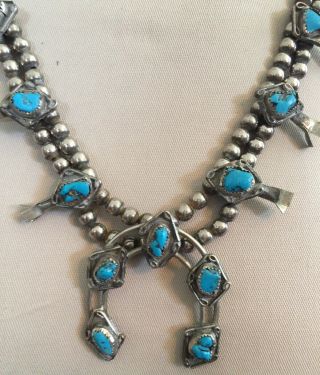 Vintage Southwestern Necklace Silver Tone Faux Turquoise Squash Blossom