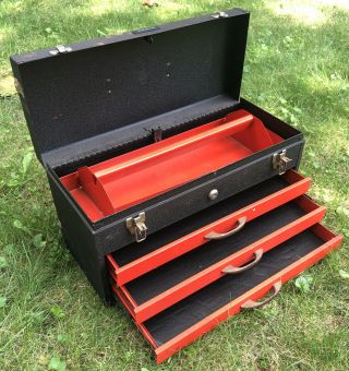 Vintage Jc Penny Heavy Duty Metal Tool Box Chest 3 - Drawers & Removable Tray