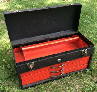 Vintage JC Penny Heavy Duty Metal Tool Box Chest 3 - Drawers & Removable Tray 2