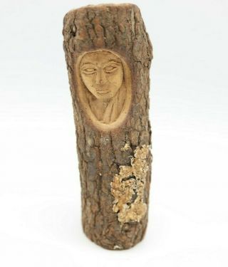 Hand Carved Native American Indian Face On Wood Spirit Carving