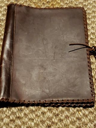 Vtg Roots Canada Distressed Leather Book Notebook Cover Wallet Brown Whipstitch