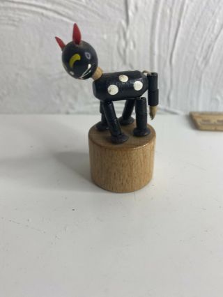 Vintage Black Cat Push Puppet Button Up Toy Thumb Collapsing Halloween