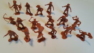 Vintage Marx Fort Apache / Custer Red Brown Indian & Cowboy Figures - 1960s