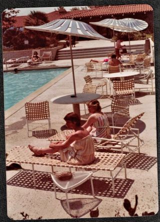 Vintage Photograph Two Sexy Women Sunbathing In Lounge Chairs By Pool