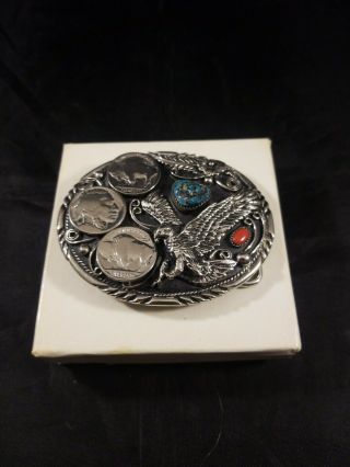 Vintage Ssi Native American Silver Eagle Belt Buckle